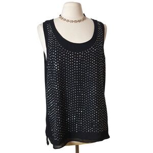 Pretty Rebellious Sleeveless Studded Blouse XL Black Sheer With Silver Front Chi